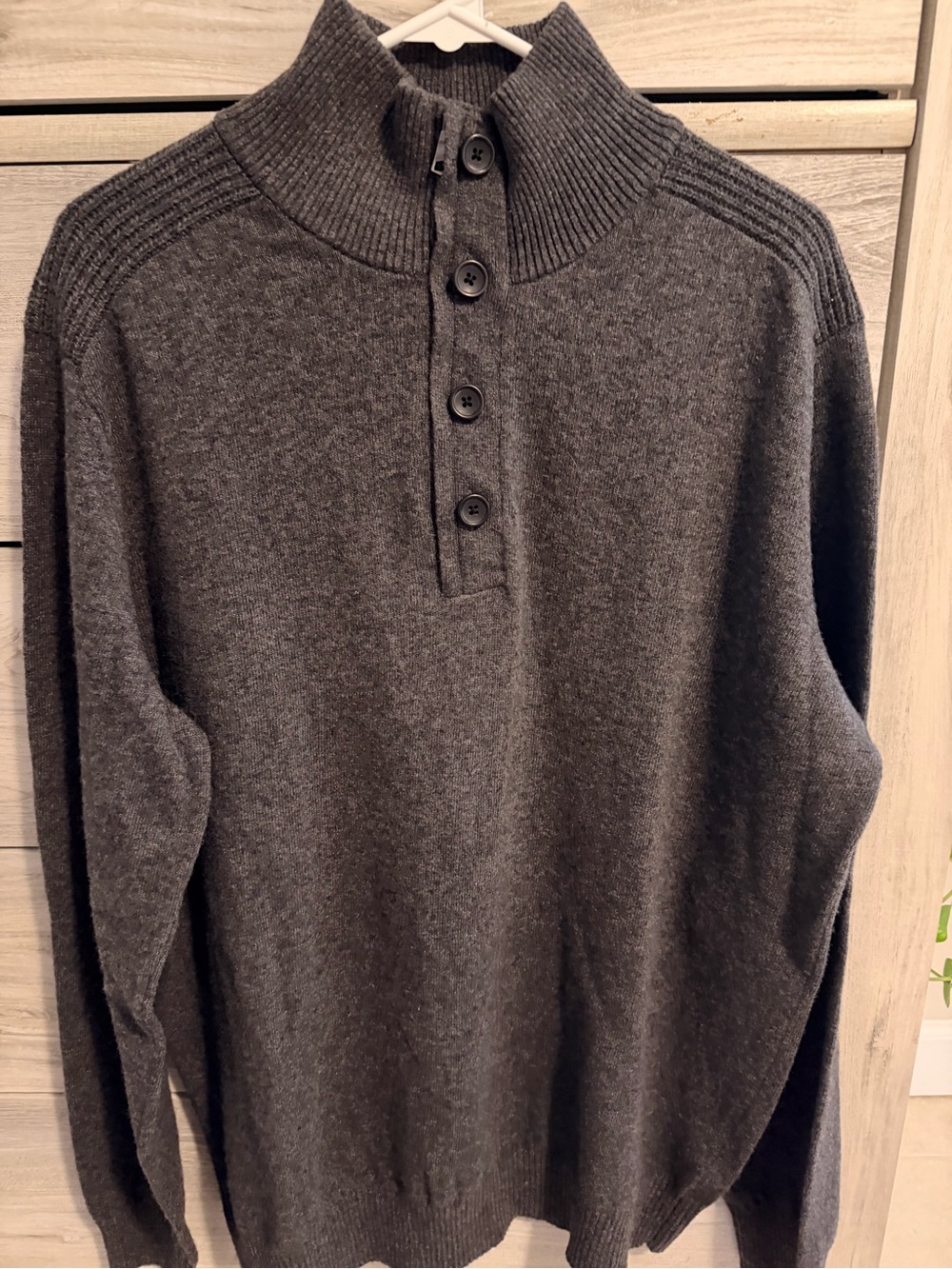 Banana Republic Men's Charcoal Zip-Style Button-Neck Sweater